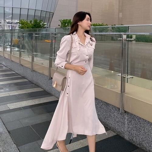 LLZACOOSH 2020 Women Autumn Long Sleeve Shirt Dress Casual Solid Loose Single-breasted Sexy Split Irregular Long Dress