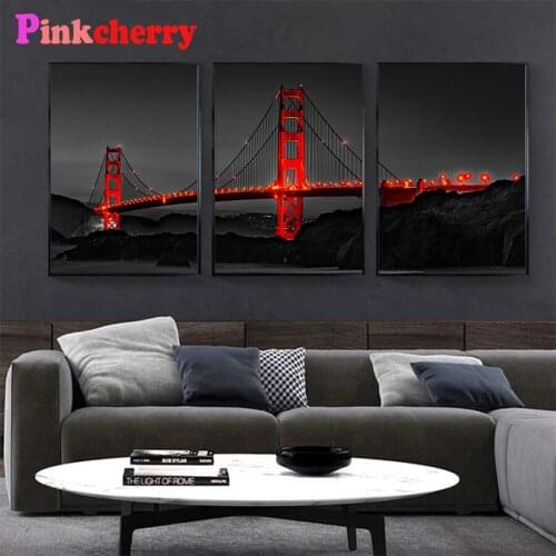 5D DIY diamond painting Natural scenery, city night view bridge cross stitch full diamond Emeroidery mosaic painting home decor