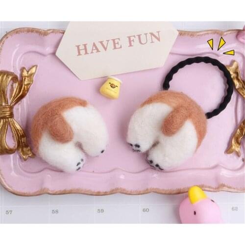 Lolita Brooch Corgi Ass Wool Felt Brooch Pin Side Clip Hair Circle Girl Hair Accessories D165