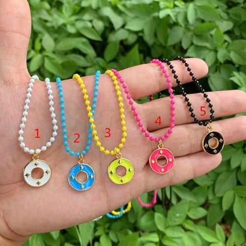 Enamel Necklace Round Coins Shape Gold Plated Pndant Bead Chain Birthday/Commemorative Gifts Bulk Jewelry Wholesale