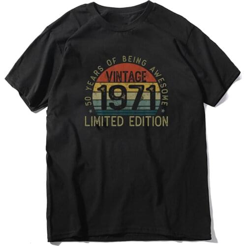 JKLPOLQ Summer Oversize Mens T Shirt Vintage 1971 Retro 50th Birthd Printing Cotton Tops Streetwear Tee EU Size XS-3XL