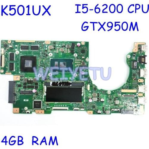 K501UX GTX950M with i5-6200 CPU 4GB RAM Motherboard REV2.0 For ASUS K501UX K501UB K501U K501UXM Laptop Mainboard Rev 2.0