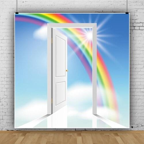 Laeacco Sunlight Rainbow White Door Sky Scenery Photography Backgrounds Customized Photographic Backdrops For Photo Studio