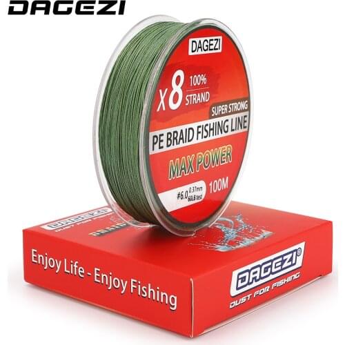 DAGEZI 8 strand Weaves PE braided fishing lines 10-80LB 100m Super Strong Multifilament Fishing Lines 6 colors rope