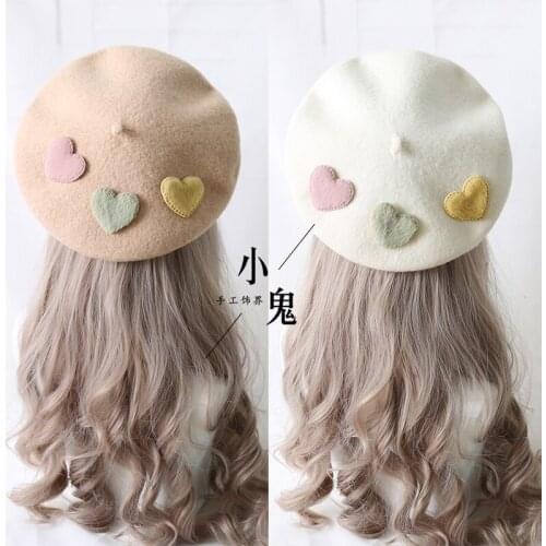 Small Fresh Cute Love Heart Beret Autumn Winter Lolita Woolen Painter Hat Japanese Style Sweet Lovely Warm Flat Cap Headdress