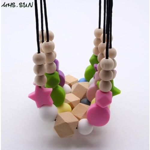 MHS.SUN baby star silicone beads necklace bpa free teething teether necklace diy mommy infant nursing jewelry 1pc/lot