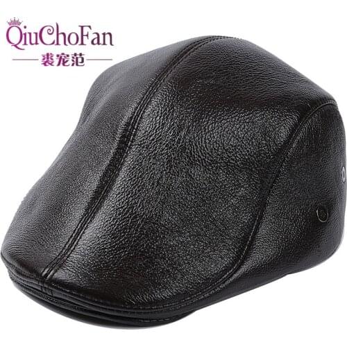 2020 Brand New Mens Real Genuine Leather hat baseball Cap brand Newsboy /Beret Hat winter warm caps hats Cowhide cap