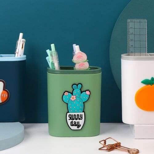 JIANWU Creative Desktop Two-hole Stationery Pen Holder Plastic Classification Storage Box Desk Accessories Style Stationery