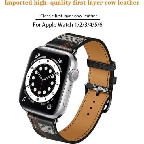 Newest Genuine Leather For Apple Watch 6 5 4 single and double circle printed watchband iWatch 3 2 1 38mm 40mm Cow Leather Strap