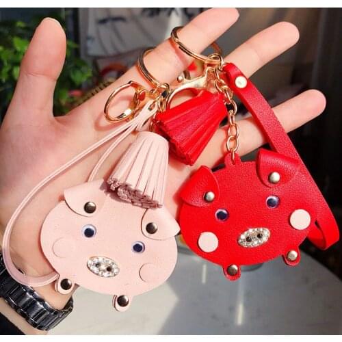 New PU Leather Cute Pig Key Chain Money Key Ring Key Holder for Men Women Trinket Lucky Keychain Funny Jewelry