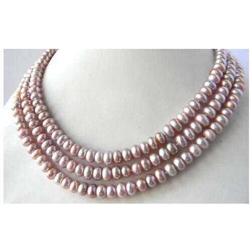 3Strands 18'' 7-8MM Slice Lavender Freshwater Pearl Necklace