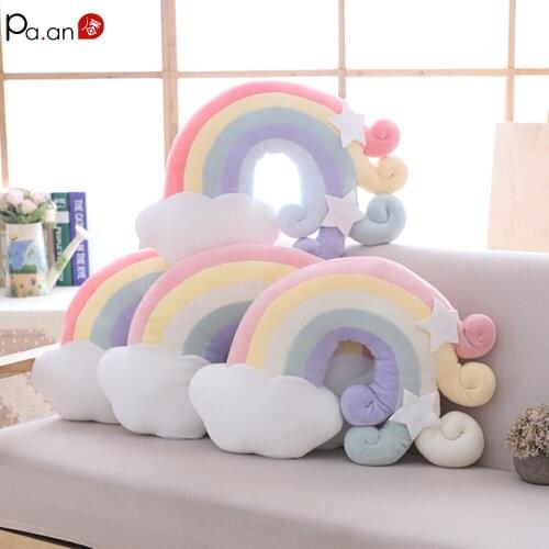 Pa.an Cute Candy Color Cloud Star Moon Plush Doll Pillow Colorful Rainbow Sofa Pillow Cushion Home Decoration Gifts for Children