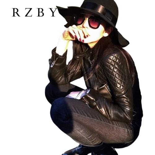 RZBY 100% Real Sheepskin Coat Female Genuine Leather Jacket Short Slim Jackets For Women Outerwear jaqueta de couro