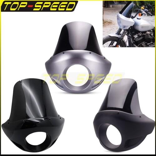 Cafe Racer Front Fairing With 7"/13" Windshield Custom Headlight Outer Fairing Mask for Harley Dyna Softail Sportster Touring FX