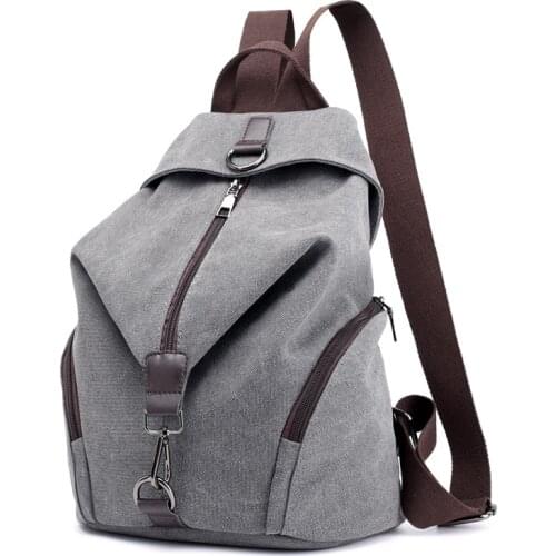 Women Casual Vintage Canvas Shoulder Backpack Female Outdoor Pure Color Daypack Bag Rucksack Ladies Large Capacity Backpack