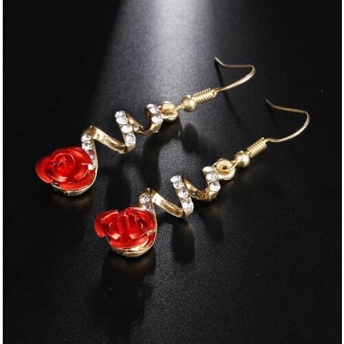 Creative Style Ethnic Red Rose Drop Earrings Trendy Earrings Rose Earrings Fashion Trendy Earrings Spiral Dangle Earring