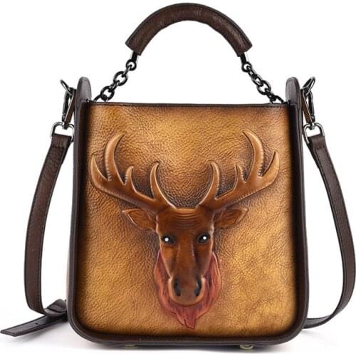 Handbags 2021 WomenS Brand Genuine Leather Retro Bag Women Fashion Trend Portable Diagonal Bucket Bag Tanned Sac De Luxe Femme