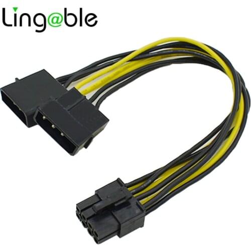 Lingable Dual Molex 4pin to 8Pin PCI Express Video Card Pci-e ATX PSU Power Converter Cable 4 Pin Molex Graphics Card SATA Power