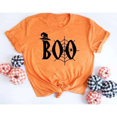 Womens Halloween T-Shirt Fall Boo Halloween Tee Cute Harvest spider funny graphic women fashion grunge tumblr top art top- K194