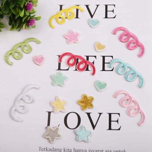 17pcs/Pack Hearts Stars Mini Embroidery Patch Fabric Sticker For DIY T-Shirt Clothing Bags Decoration Repairing Adhesive Label