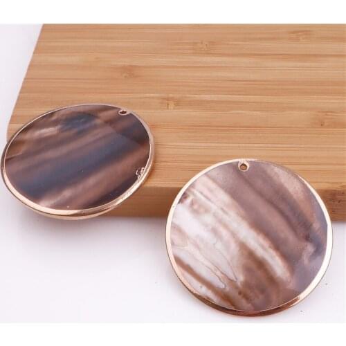2Pcs/lot 50MM Printed Coffee Shell with hole Round Coin Shape Beads Charm Beads for earring Jewelry Accessory DIY Jewelry Making