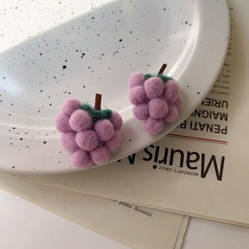 2021 Wholesale Wool Grape Tassel Earrings Unique Design Korea Ins Autumn Purple Fruit Lovely Girls Sweet Plush Stud Earring