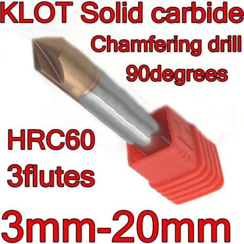 3mm-20mm*90 degrees 3flutes HRC60 Japan KLOT Solid carbide chamfer drill Chamfering cutter Countersink Drill Bit Free shipping