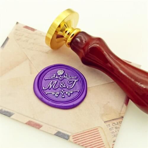 A)double letter design wedding Invitation Retro antique sealing wax stamp customize logo Personalized image handle