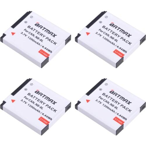 4Pcs 1200mAh NB-8L NB 8L NB8L Rechargeable Camera Battery for Canon Powershot A3100 A3200 A3300 IS A2200 IS A3000 IS A1200