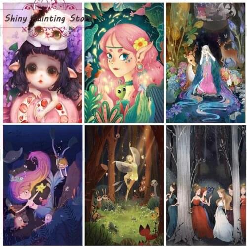 Diamond Painting Forest Girl Cross Stitch Diamond Mosaic Bead Embroidery Cartoon Picture Full Drill Rhinestone Art Home Decor