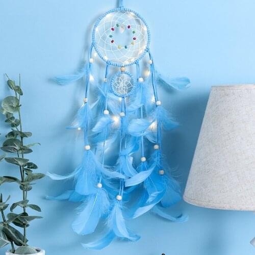 Car Dream Catcher Pendant Mini Blue Feather Home Wall Hanging Wind Chimes Girl Room Ornament Wedding Birthday Crafts Gifts