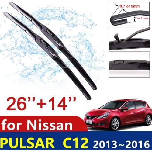 Car Wiper Blades for Nissan Pulsar C12 2013 2014 2015 2016 Hook Europe Model Front Windscreen Windshield Wipers Car Accessories