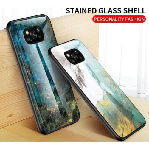 For Xiaomi POCO X3 NFC Case Luxury Hard Tempered Glass Gradient marble Protective Back Cover case For xiaomi poco F2 Pro F2PRO