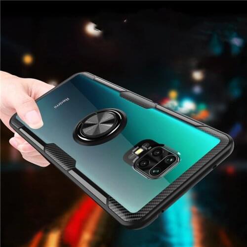 For Xiaomi Redmi Note 9S Case Luxury Car Magnetic Ring Transparent Clear Glass Stand Holder Case for Redmi Note 9 Pro Max Cover