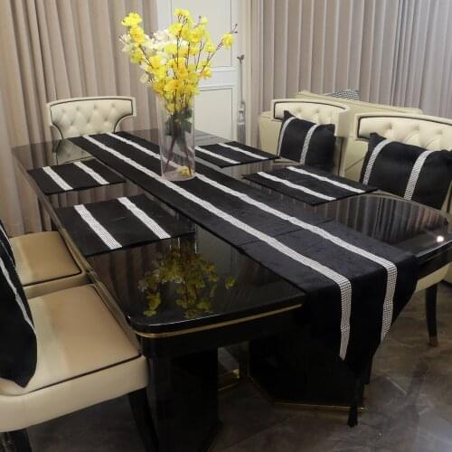 Black Table Runner Pillow Case Table Mat Flannel Diamond 2021New Year Table Decorations for Home Wedding Party DIY Xmas Decor