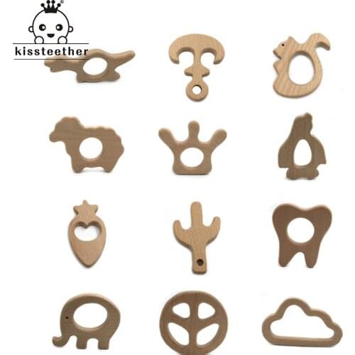 Wooden Teether Rings Natural Wood Teething Toys for Infant,Wooden Teether Animals for Toddler,Baby Soothing Pain Relief Toys