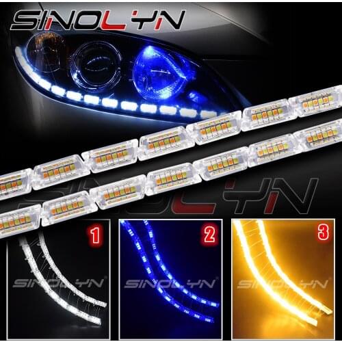 Sinolyn Tuning Flexible LED Daytime Running Lights Switchback Turn Signal Three Colors White Yellow Blue Lamp DRL For Headlight
