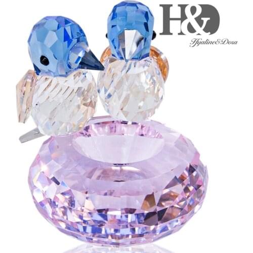 H&D Elegant Decorative Ornament Crystal Baby Lovebirds Figurine Glass Craft Animal Paperweight Home Wedding Decor with Gift Box