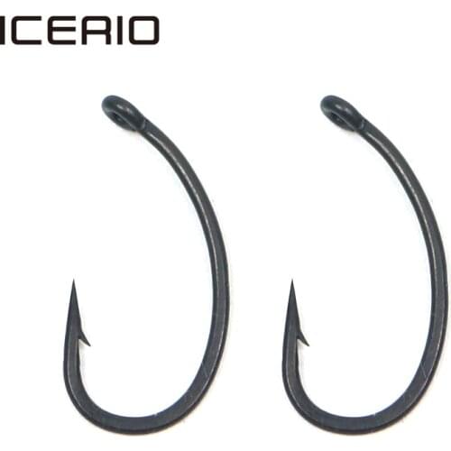ICERIO 100PCS Matt Black Coated Needle Sharp Curve Carp Fishing Gnippen Hooks Pop up Carp Hook