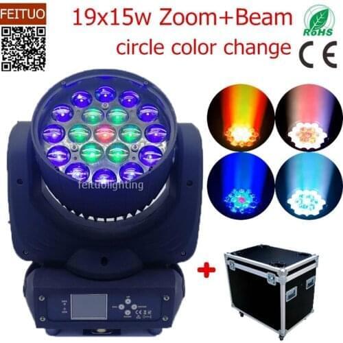 8pcs + Flycase Ring Control DMX Led Moving Head Wash Zoom Beam Lyre 19x15w RGBW 4IN1 Mac Aura Mobile Head Light For Disco Party