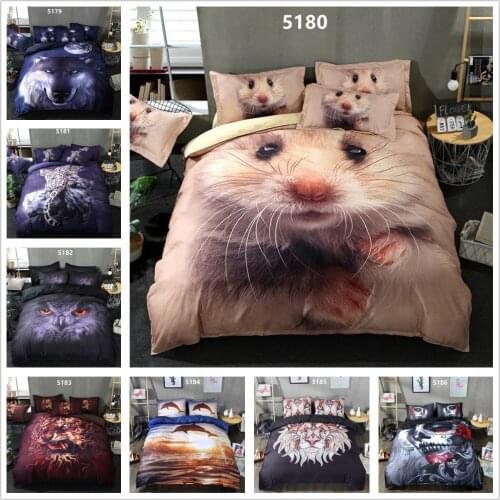 3D Animal Printed Duvet Cover Sets with Quilt Cover and Pillowcase Hemming Twill Bedroom Decor Accessories Kids Bedding Set