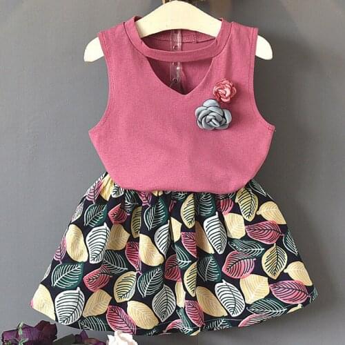 Girls Sets 2020 Summer New Childrens Wear Girls' Pure Color Corsage T-Shirt + Cotton Short Skirt Set