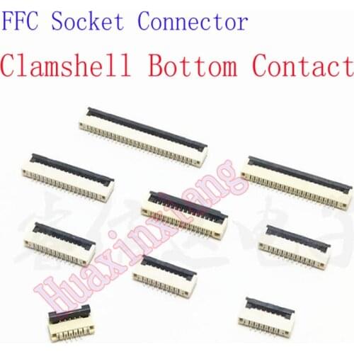 50PCS/Lot 1.0MM FFC/FPC Socket Connector Clamshell Bottom Contact 4P/5P/6P/8P/9P/10P/12P/14P/16P/18P/20P/22P/24P/26P/28P/30P