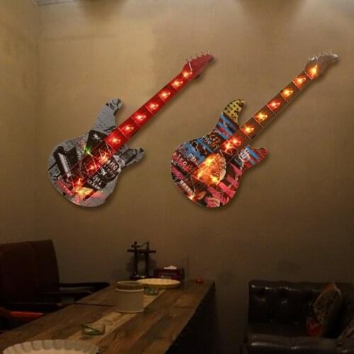 Creative LED Lamp Adornment Guitar Accessories Bar Restaurant Wall Decoration Hangs Picture Metal Crafts Pendant Light Wholesale