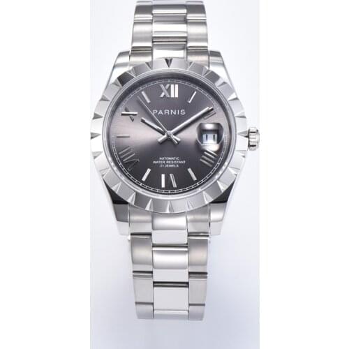 Parnis 39mm Men Automatic Mechanical Watch gray dial Sapphire glass miyota 8215 Movement automatic Watches PA143