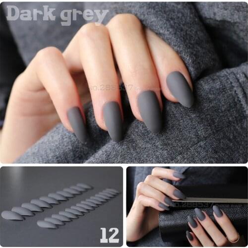 Dark grey Full Nail Tips Comfortable Matte nails Pointed Stiletto end product long short Designs Pure complete set False nails