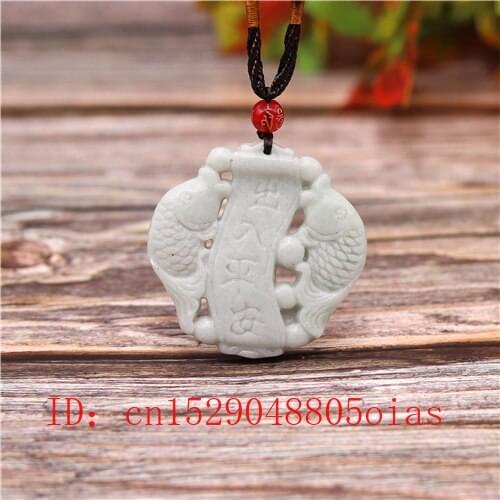 Natural White Chinese Jade Pisces Pendant Necklace Charm Jewelry Double-sided Carved Amulet Fashion Accessories Gifts for Her