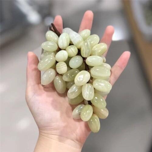 Natural Crystal Green and White Jade Carving Grape Points Healing Crafts Home Decor