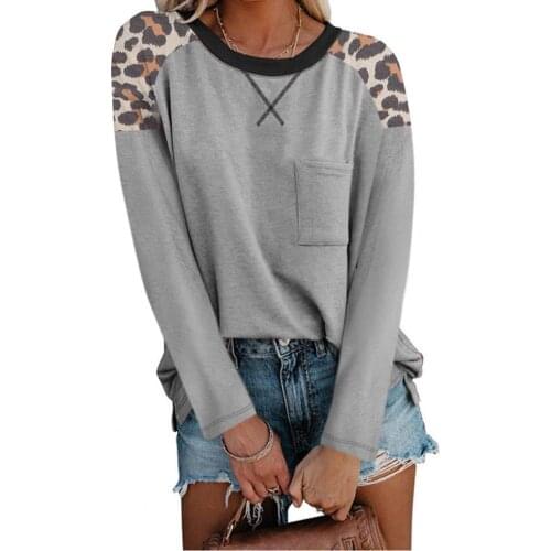 2021 New Women Blouse Leopard Print Patchwork Autumn Winter O Neck Long Sleeve T-shirt for Party