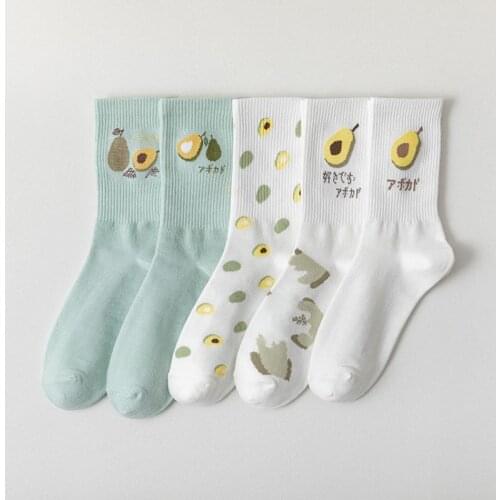 New Fashion Women Cotton Cartoon Fruit Short Socks Summer Avocado Cute Crew Socks Casual Soft Girls White Socks Streetwear Meias